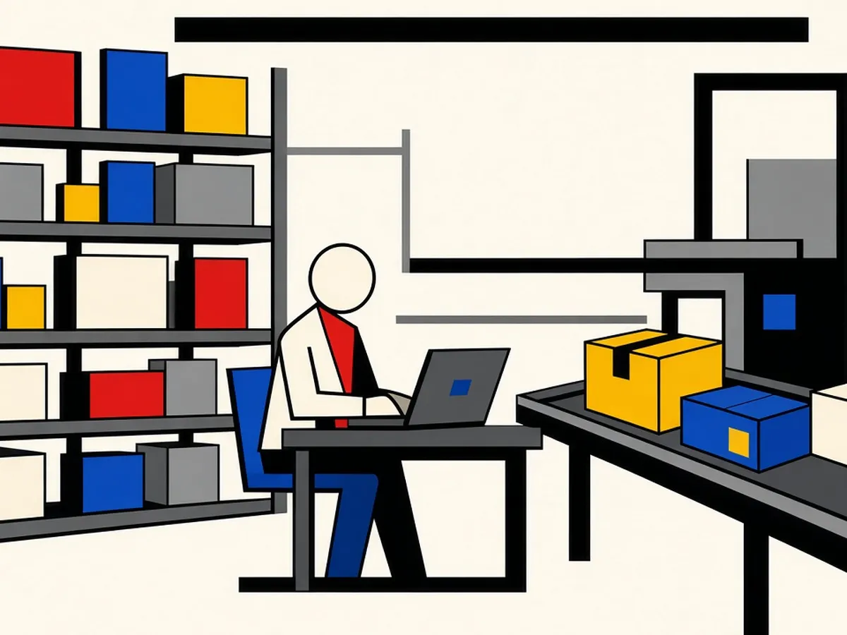 Illustration of business buyers ordering supplies on a laptop